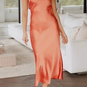 Strapless Orange Satin Slip Dress